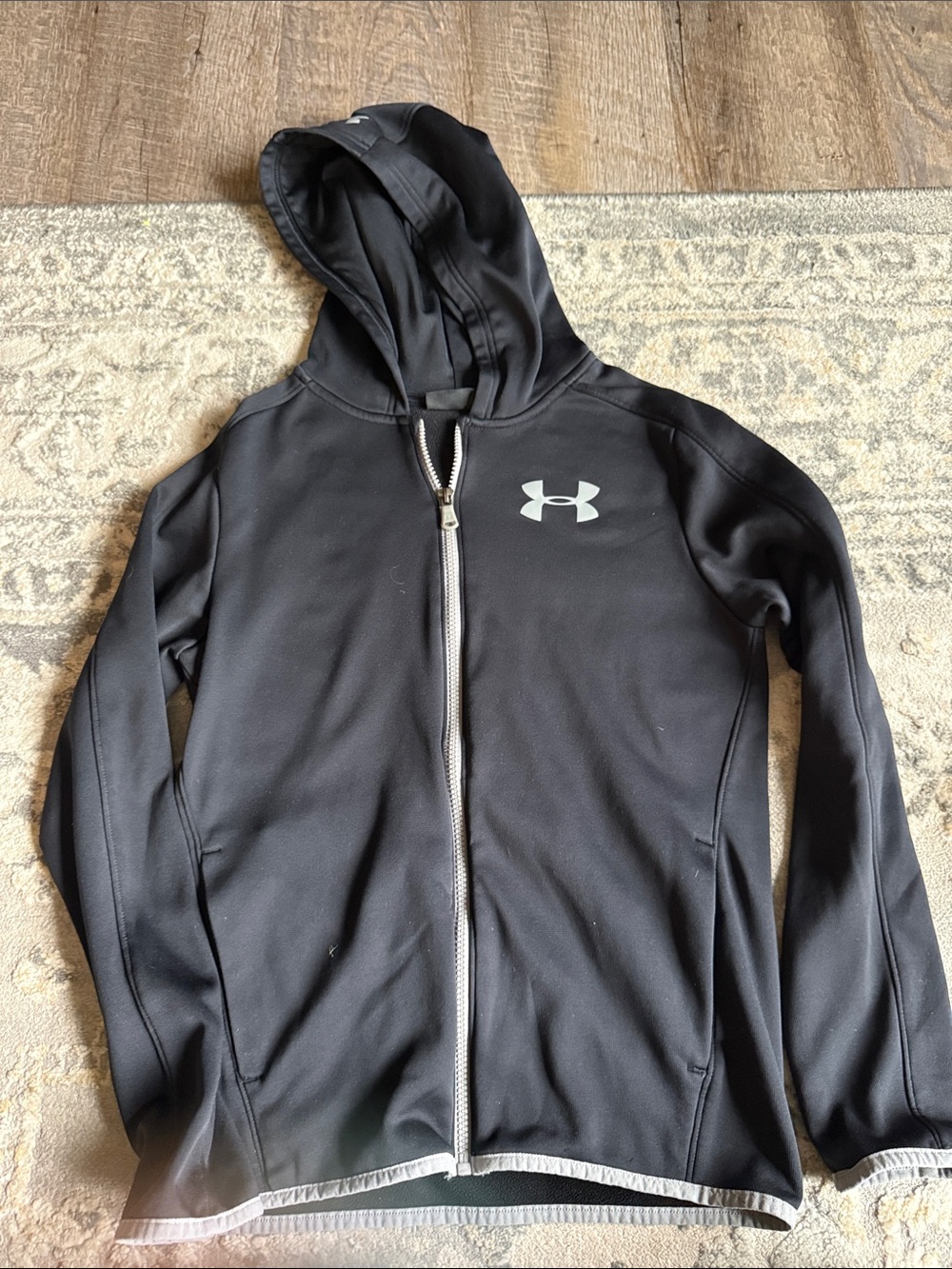 Under Armour Black Full-Zip Hooded Performance Jacket with Silver Logo
